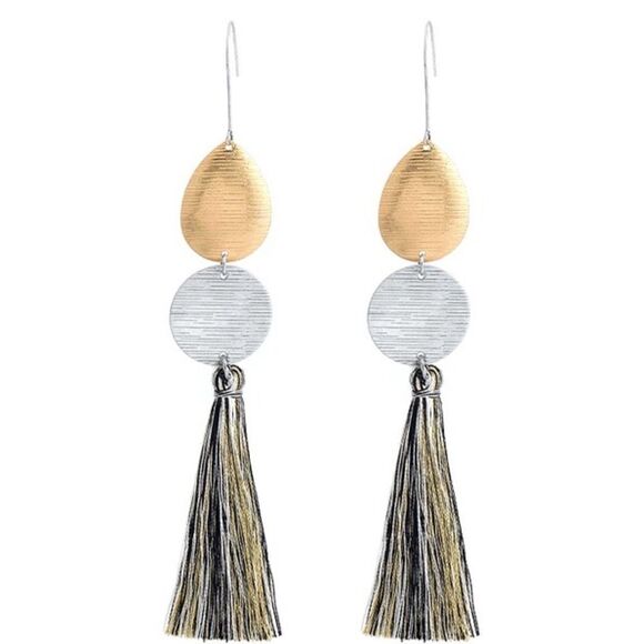 Tassel Metallic Silver Gold Tone Drop Earrings NWT - Picture 1 of 8